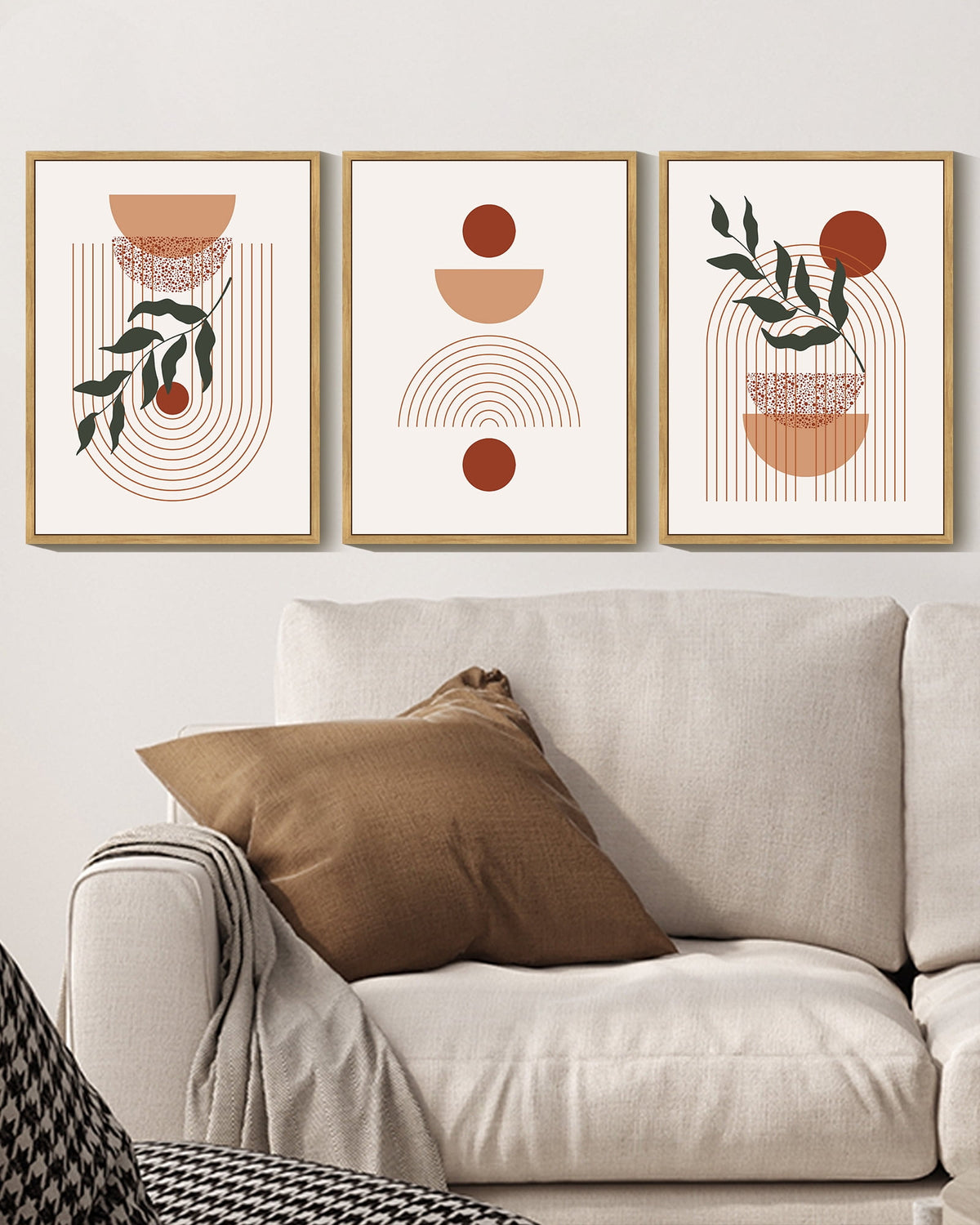 Drsoum Boho Wall Art Decor Mid Century Modern Abstract Prints Posters Bathroom 11x14in3pcs Natural Framed