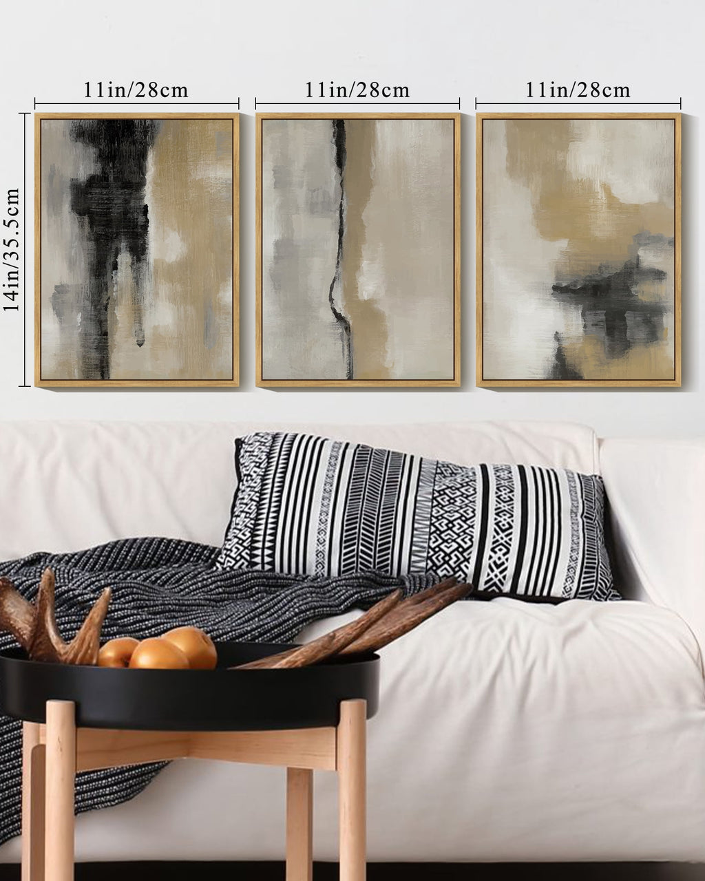 Drsoum Abstract Wall Art Color Block Artwork for Office Hallway Bedroom 11x14in3pcs Natural Framed