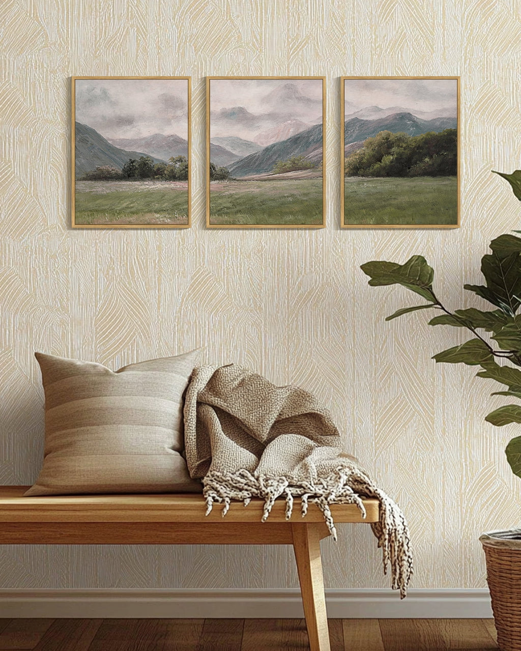 Drsoum Vintage Landscape Wall Art Mountain Range Retro Classic Farmhouse Paints Rustic 11x14in3pcs Natural Framed