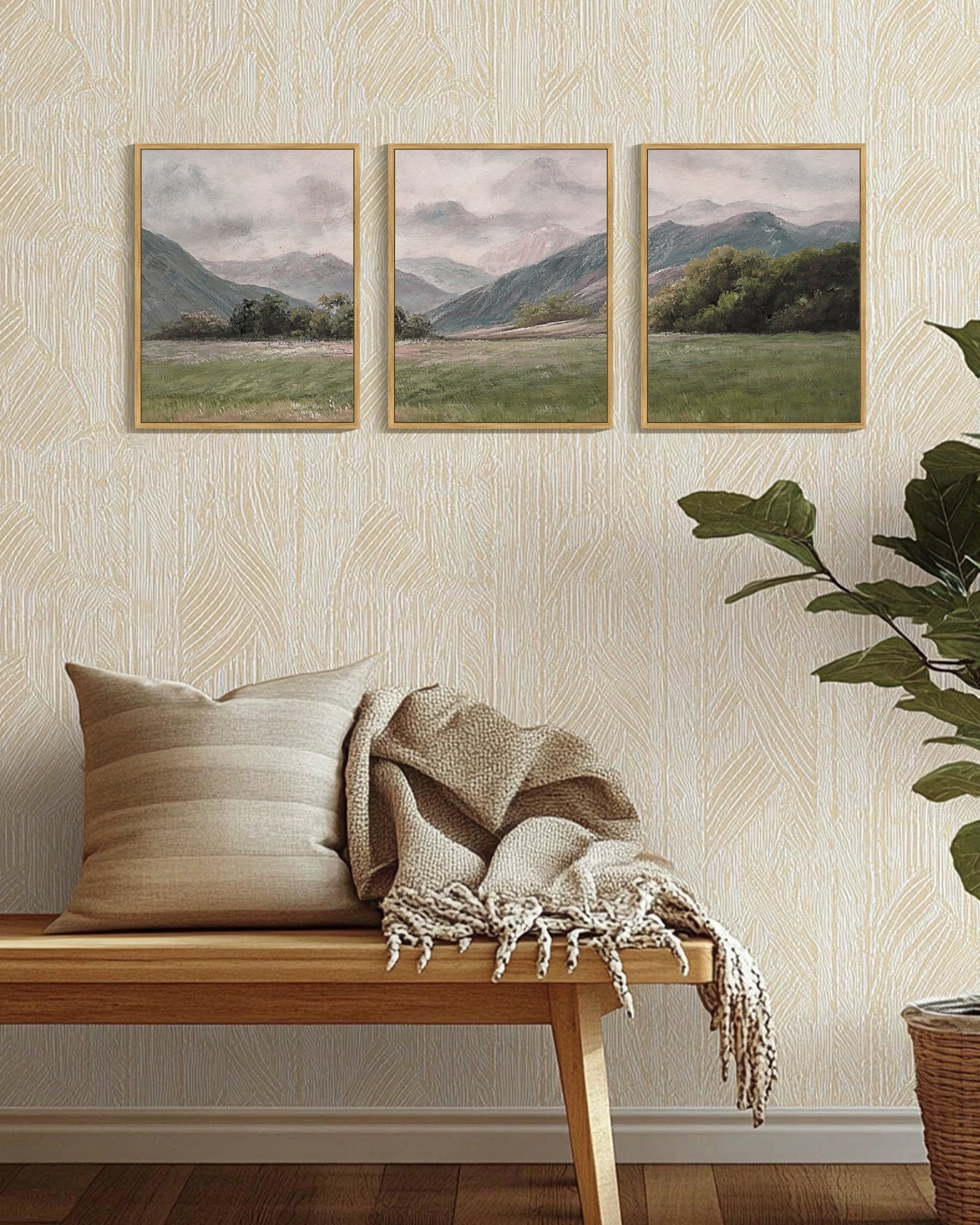 Drsoum Vintage Landscape Wall Art Mountain Range Retro Classic Farmhouse Paints Rustic 11x14in3pcs Natural Framed