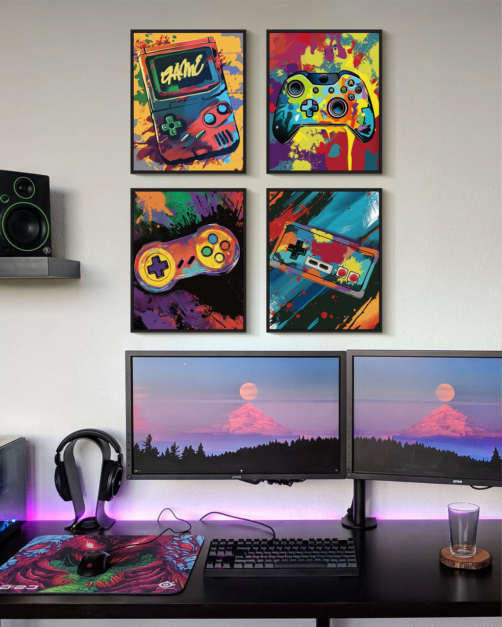 Drsoum Bedroom Game Wall Boy Gamer Room Decor Art Print Artwork for Bathroom Hallway Kitch 8x10in4pcs Black Framed