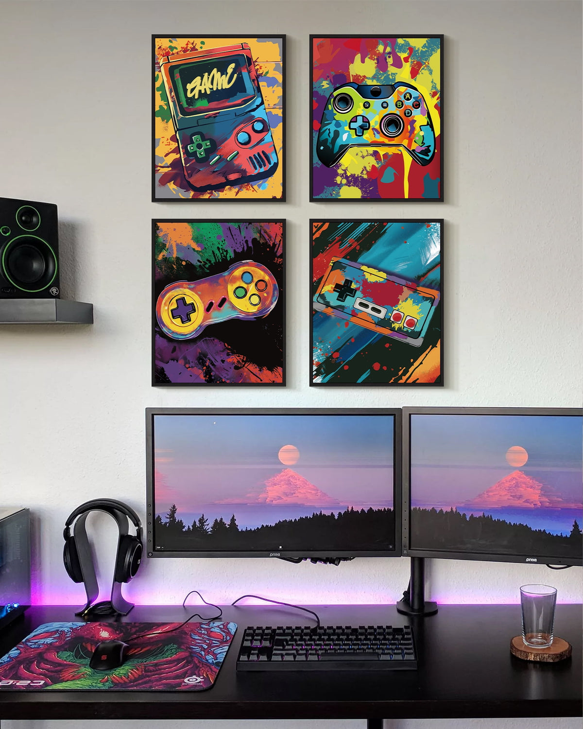Drsoum Bedroom Game Wall Boy Gamer Room Decor Art Print Artwork for Bathroom Hallway Kitch 8x10in4pcs Black Framed