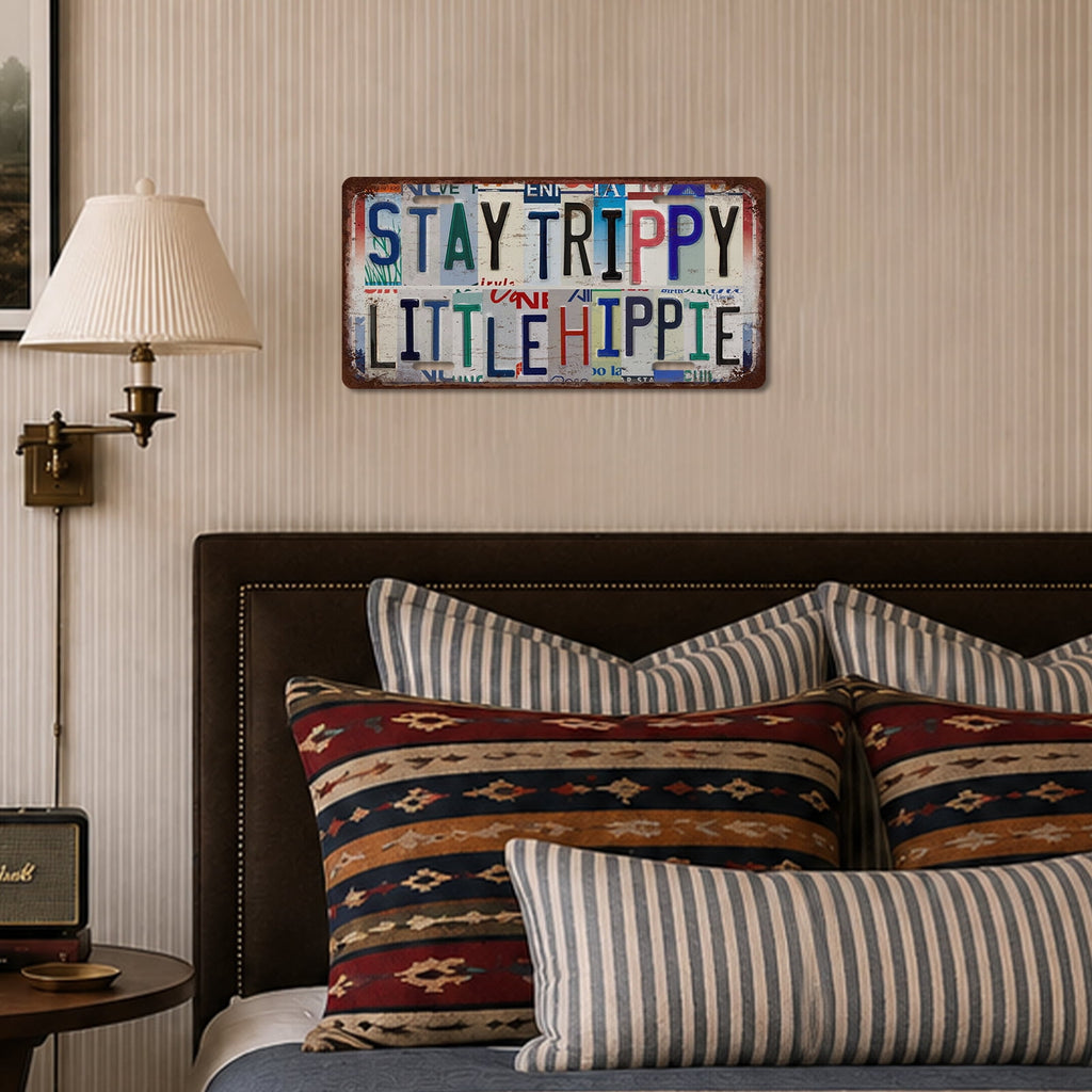 Drsoum Stay Trippy Little Hippie Metal Sign Room Decor 6x12in