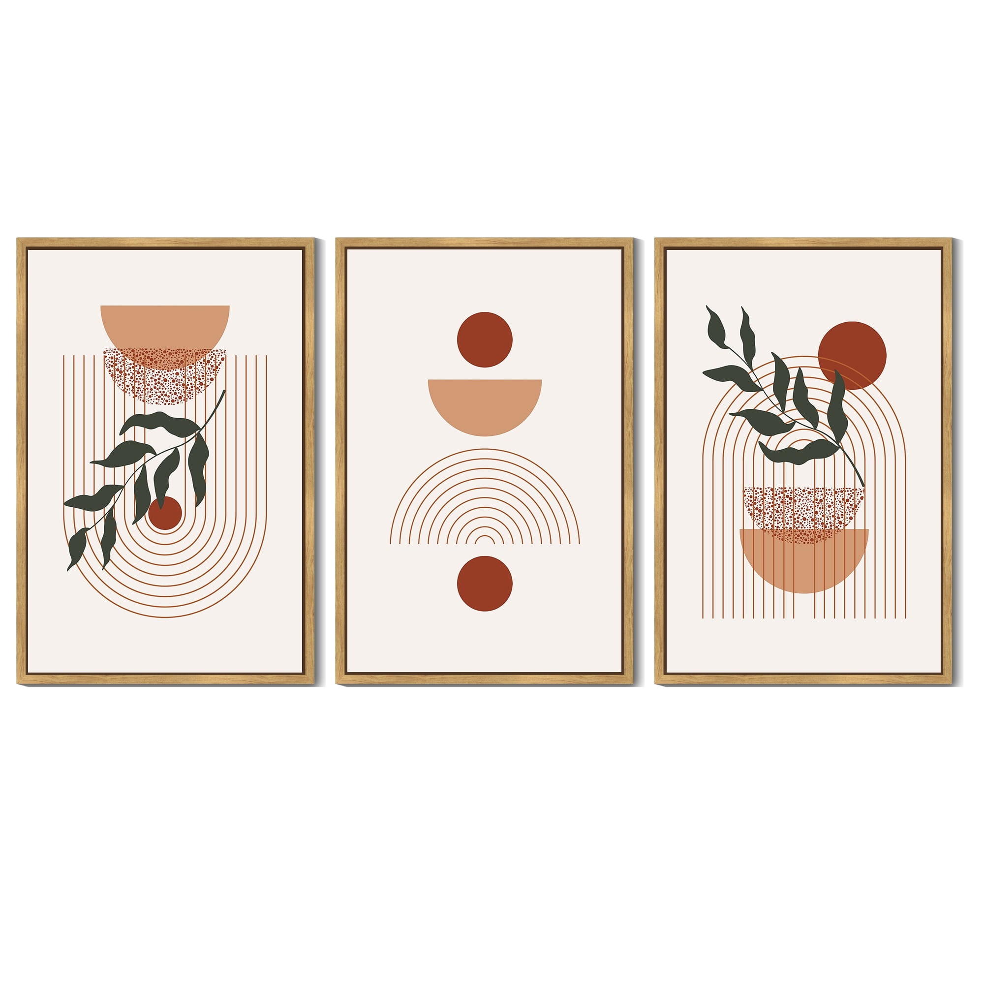 Drsoum Boho Wall Art 16x24in3pcs Natural Framed Decor Mid Century Modern Abstract Prints Posters Bedroom
