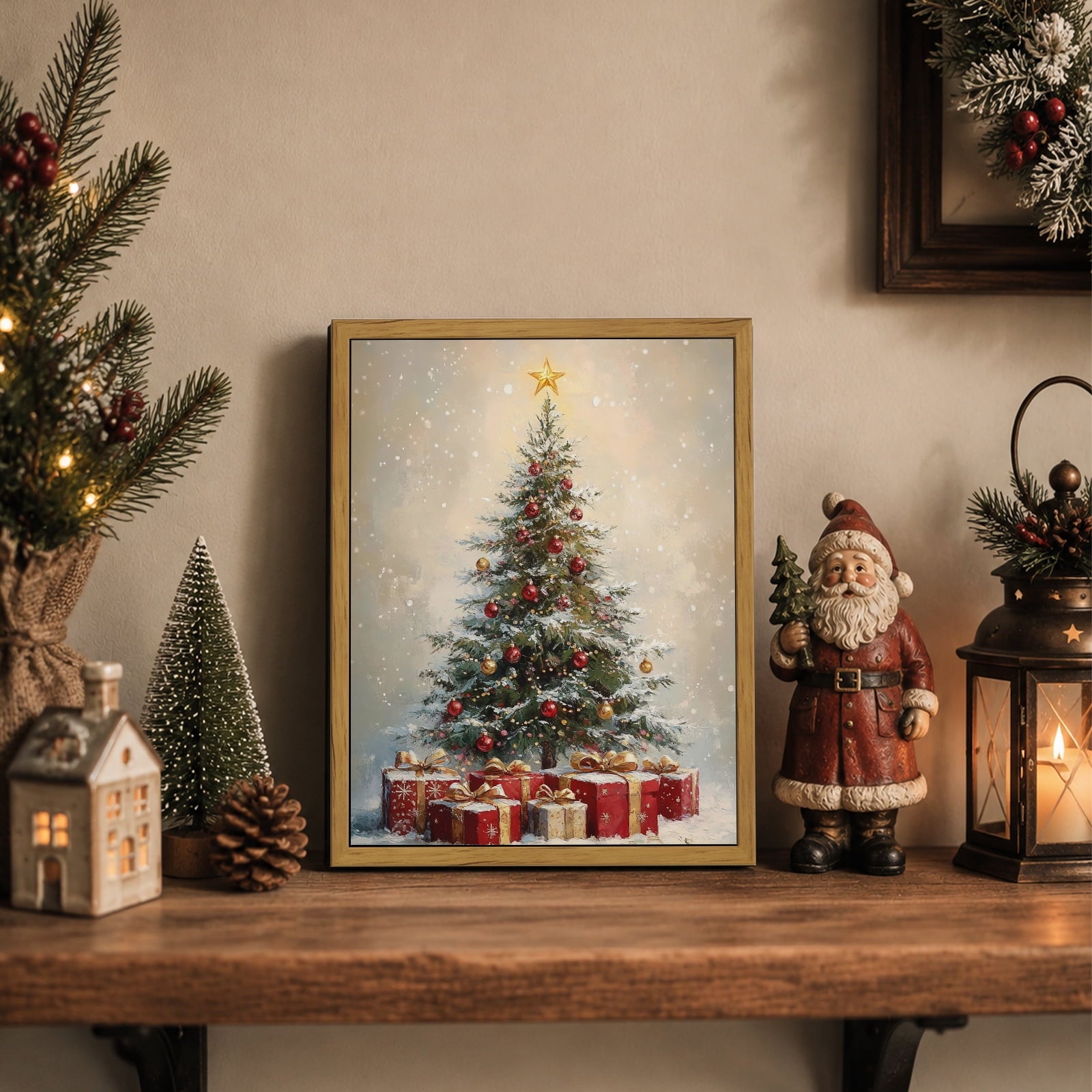 Drsoum Christmas Tree Gifts Star Snow Holiday Wall Art Decor 8x10