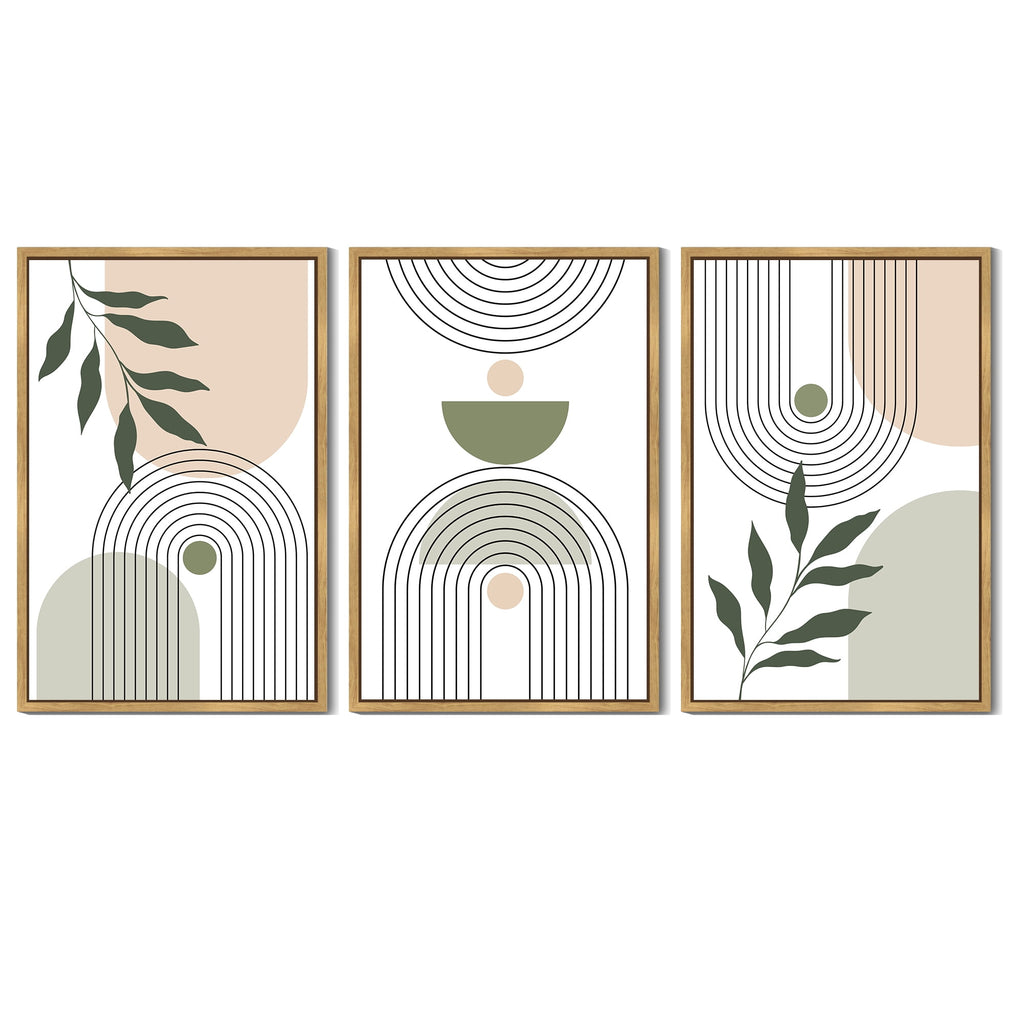 Drsoum Plant Wall Art 16x24in3pcs Natural Framed Green Botanical Abstract Decor for Office Bathroom