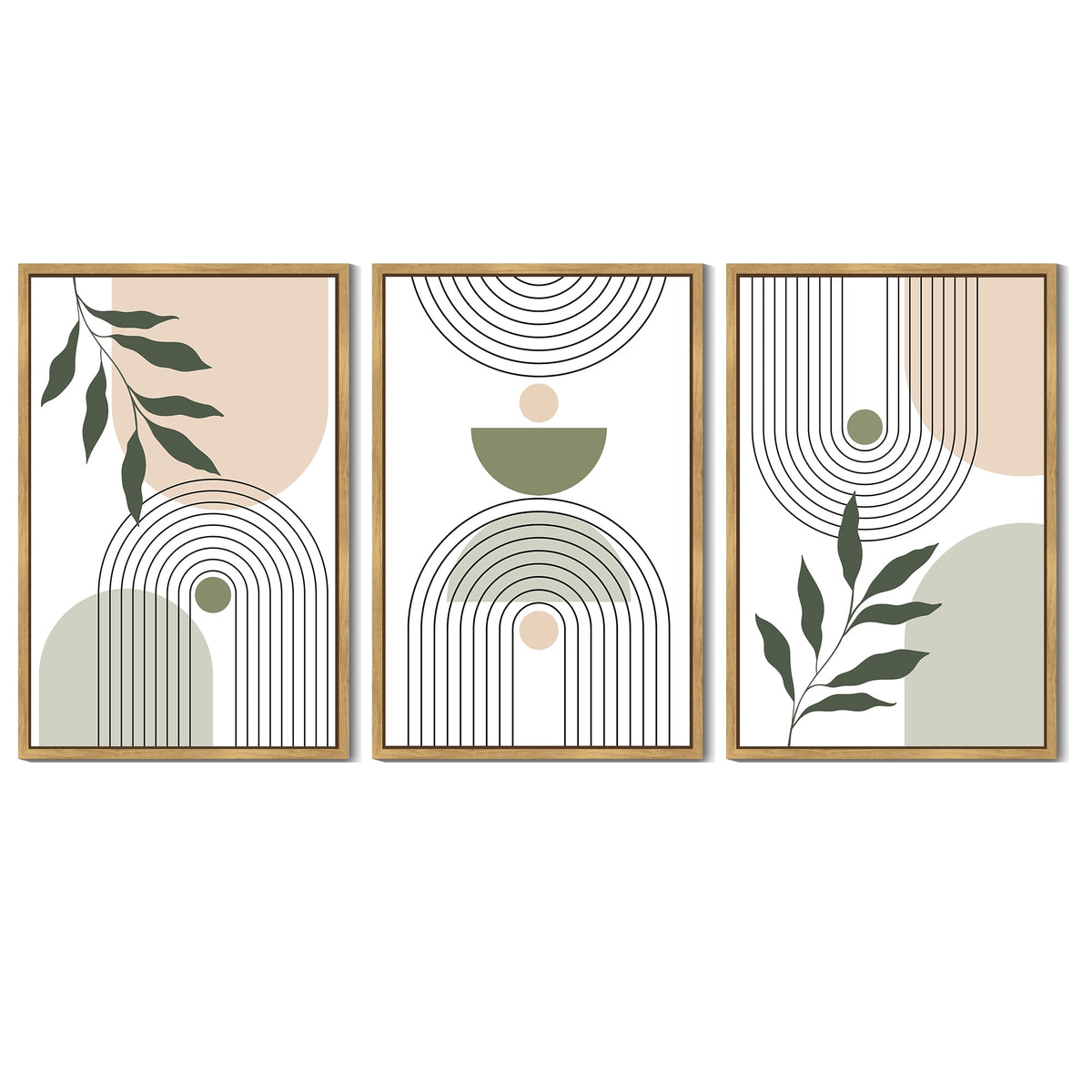 Drsoum Plant Wall Art 16x24in3pcs Natural Framed Green Botanical Abstract Decor for Office Bathroom