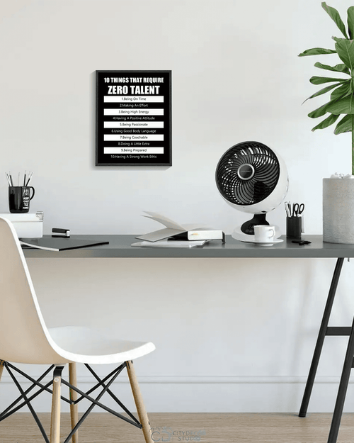8x10in Black Framed Inspirational Framed Canvas Wall Art ZERO TALENT Motivational Positive Quote Sayings Office Home Decor Prints Encouraging Posters