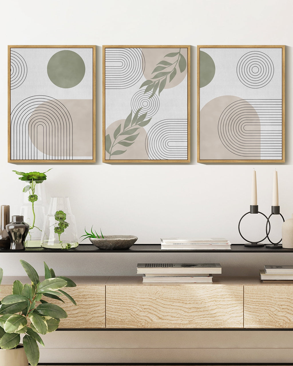 Drsoum Boho Botanical Wall Art Mid Century Modern Abstract Boho Decor Bohemian Line Wall Painting 11x14in3pcs Living Room Natural Framed