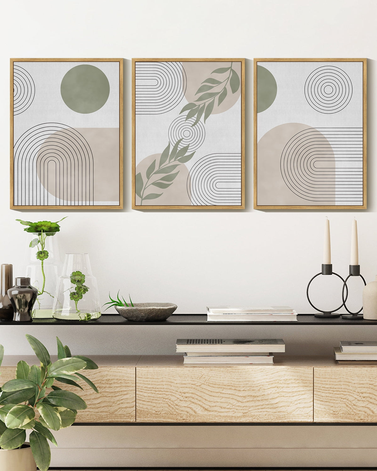Drsoum Boho Botanical Wall Art Mid Century Modern Abstract Boho Decor Bohemian Line Wall Painting 11x14in3pcs Living Room Natural Framed