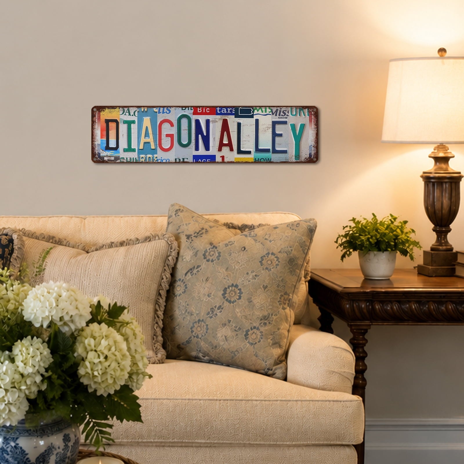 Drsoum Diagon Alley Vintage Metal Sign Vintage Novelty Retro License Plate Wall Decor 4x16