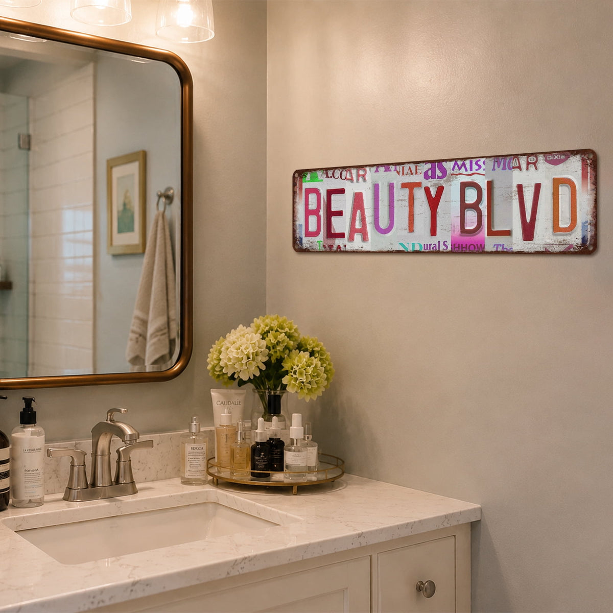 Drsoum Beauty Blvd Tin Sign Vintage Metal Retro License Plate Wall Decor for Salon