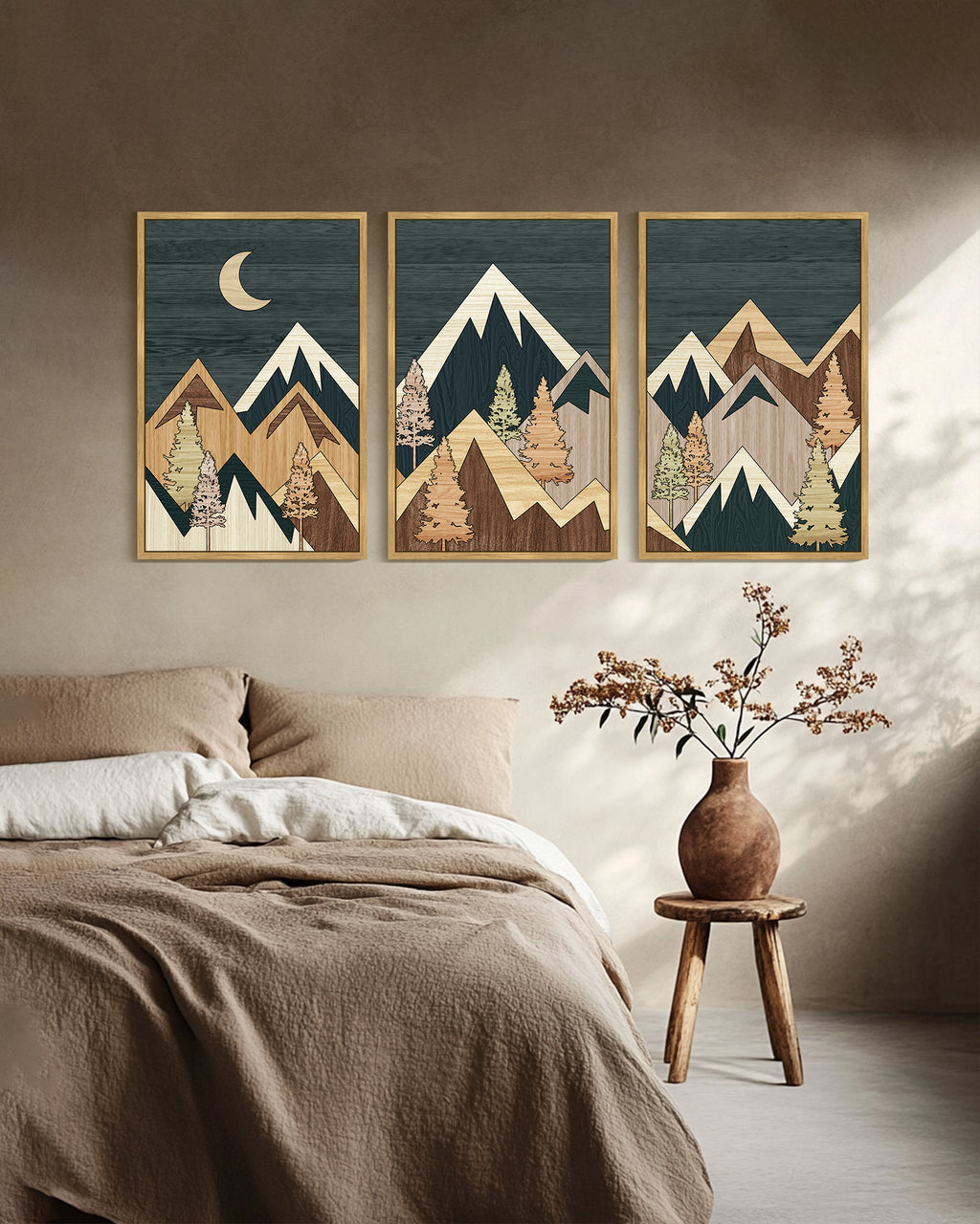 Drsoum Large 24x36in3pcs Natural Framed Boho Wall Art Green Botanical Leaf Printing Minimalist for Kitch Bathroom Prints