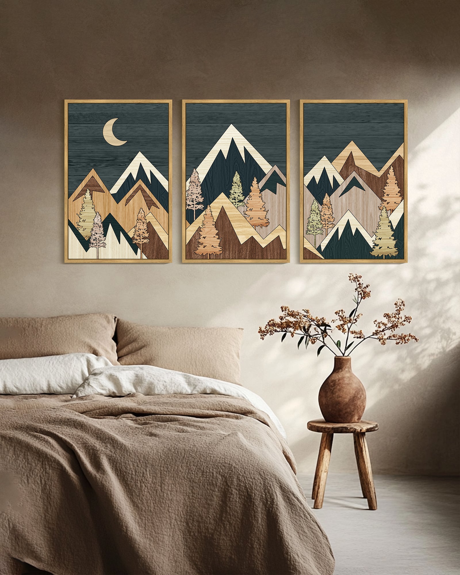Drsoum Large 24x36in3pcs Natural Framed Boho Wall Art Green Botanical Leaf Printing Minimalist for Kitch Bathroom Prints