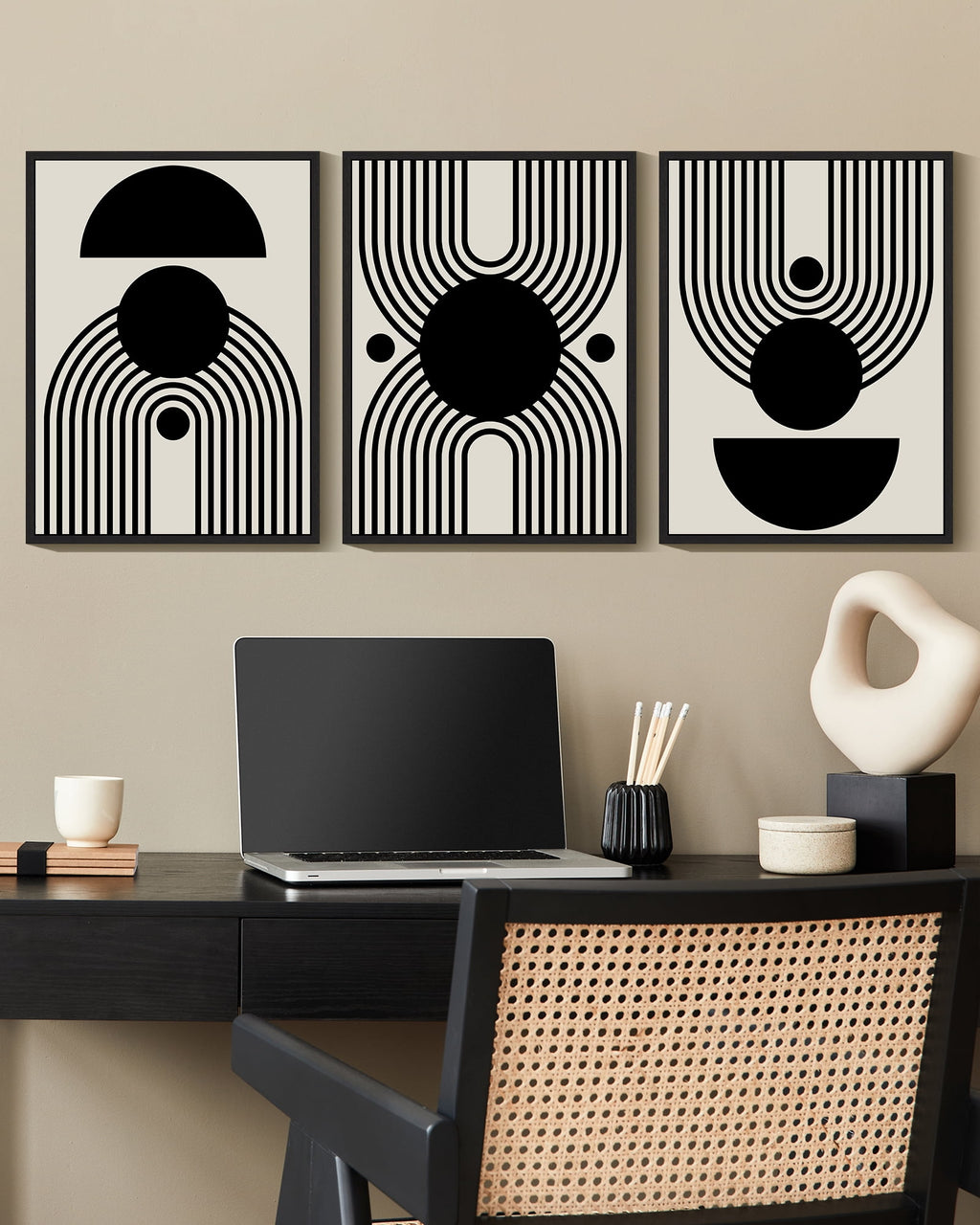Drsoum Black and White Abstract Wall Art Minimal Decor Duotone Dark Brush Stroke Prints Shapes Illustrations Modern Art Ready To Hang 11x14in3pcs Black Framed