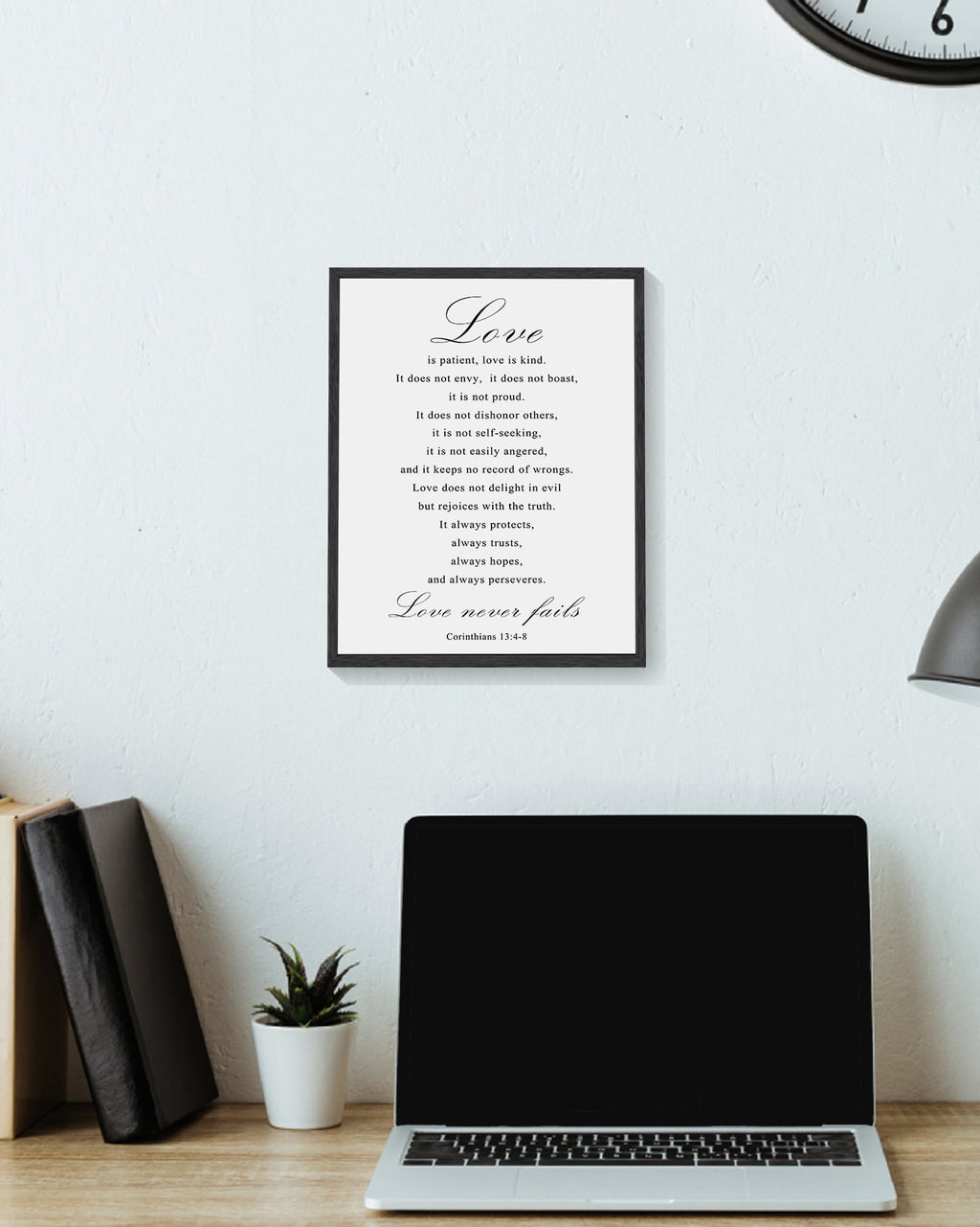8x10in Black Framed Christian Motivational Wall Art Love is Patient Love is Kind Corinthians 13:4-8 Canvas Print Positive Scripture Painting Home Wall Decor
