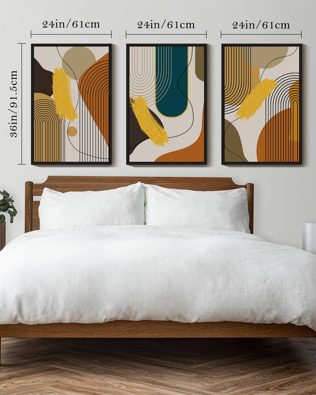 Drsoum Large Boho Abstract Wall Art 24x36in3pcs Black Framed Modern Minimalist Luxury Gold Line Artwork Kitchen Dining Room Decor