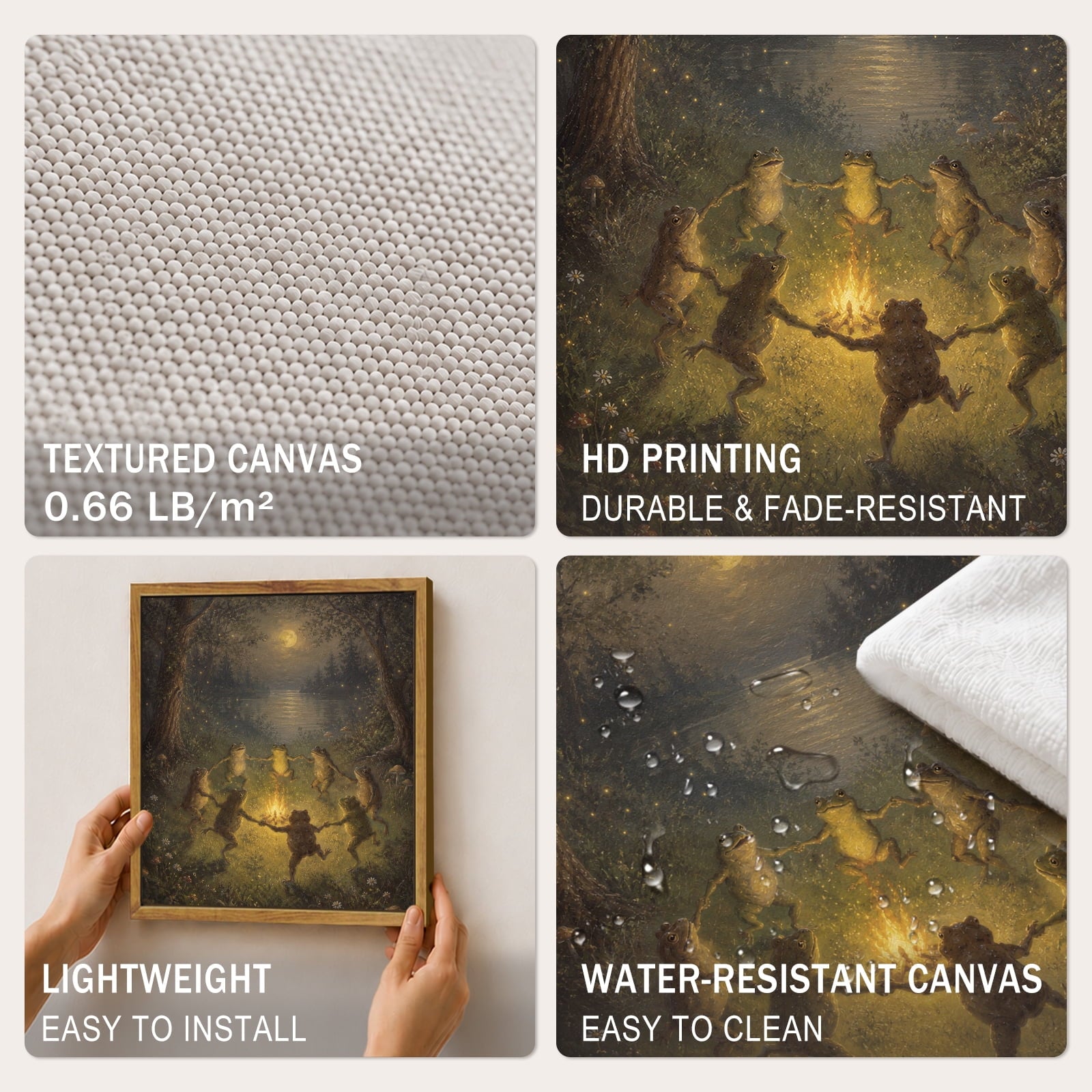 Drsoum Frog Campfire Wall Art Framed Canvas Print 8x10 Inch