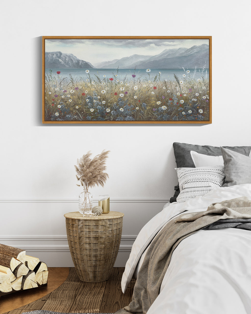 Drsoum 20x40in Natural Framed Wild Floral Wall Art Coastal wall decor Prints Farmhouse Hallways Dining Rooms Bedroom Living Rooms Decor