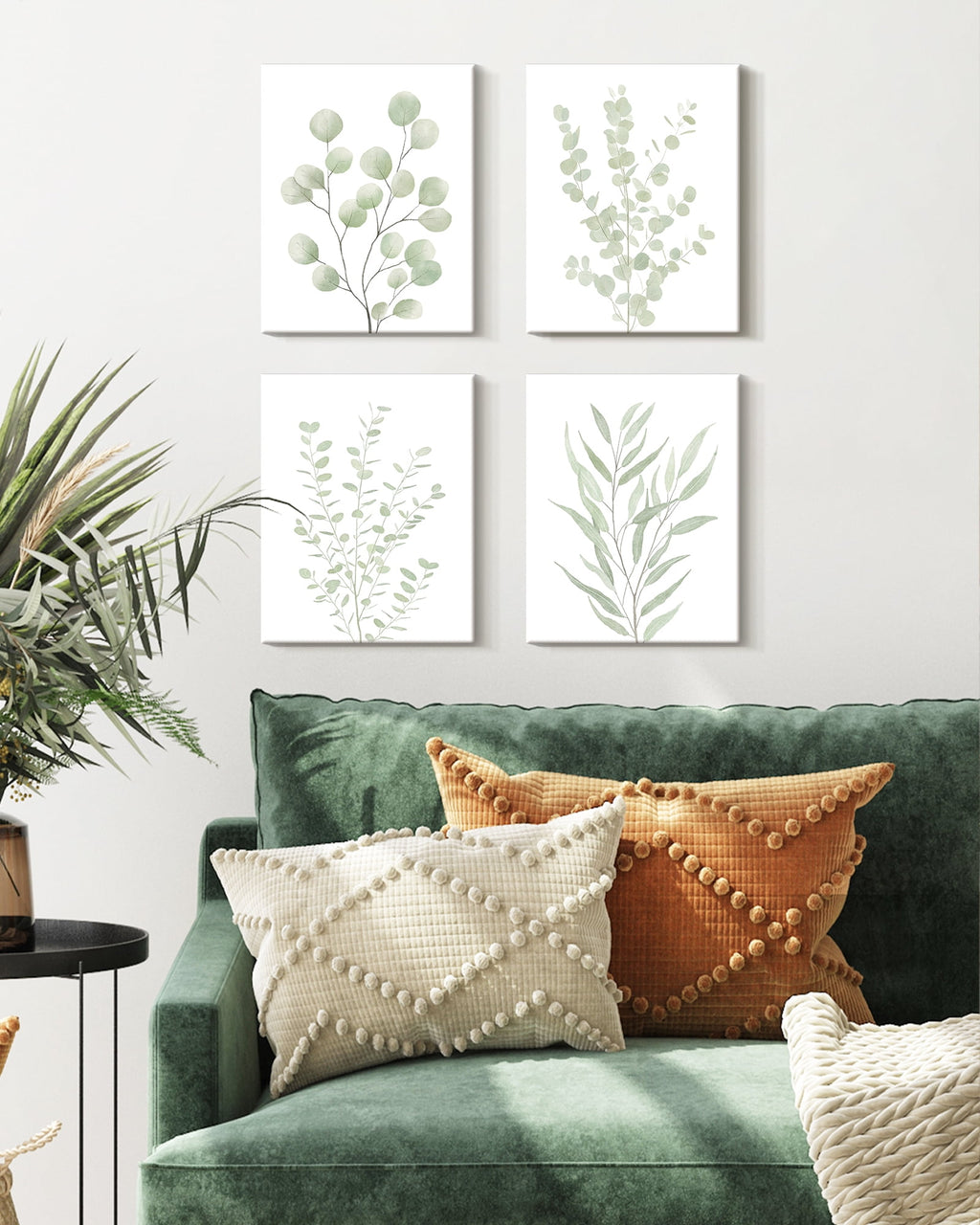 Drsoum Bohemia Wall Art Light Green Botanical Art Boho Leaf Decor for Bedroom Minimalist Prints for Office 8x10in4pcs Natural Framed
