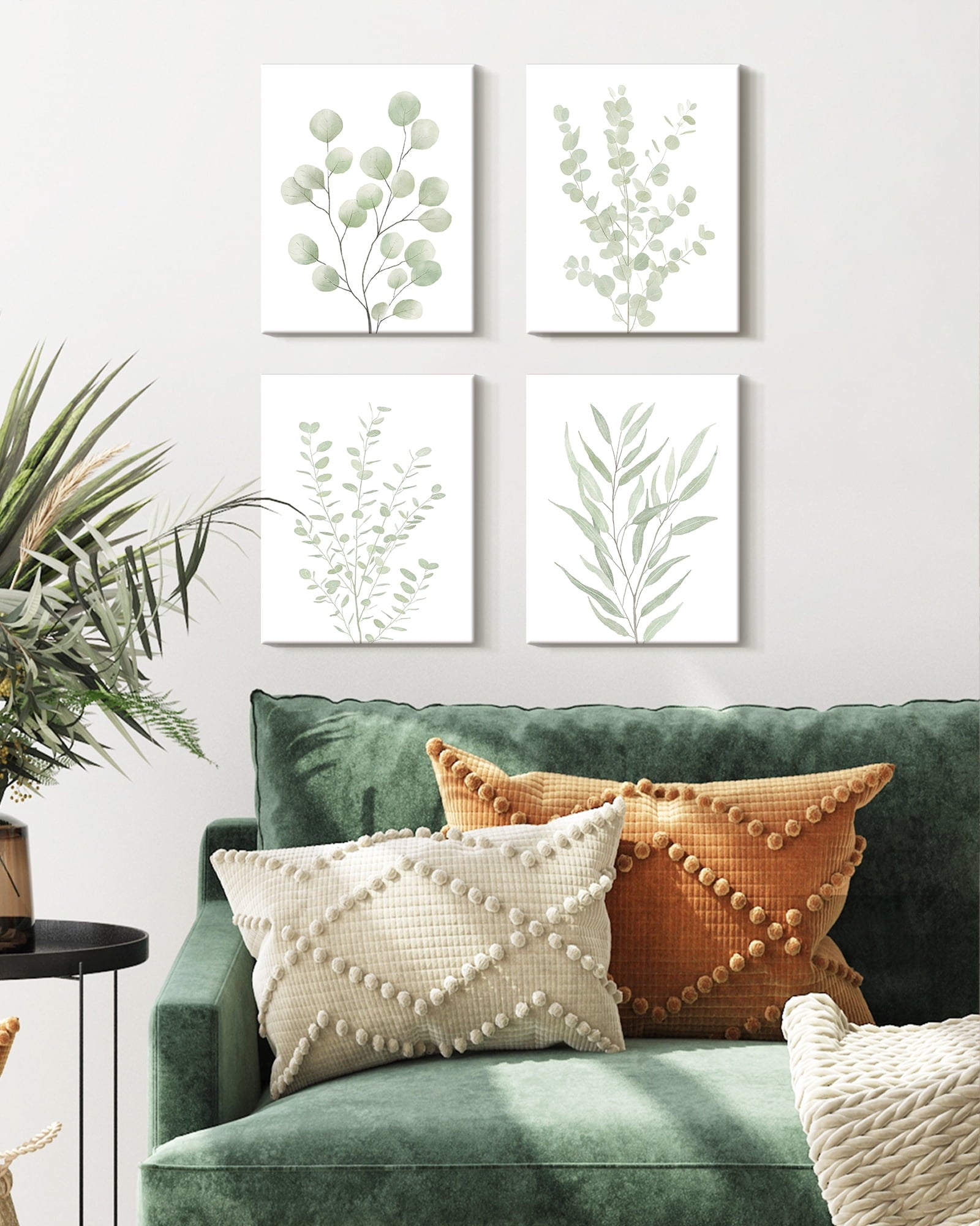 Drsoum Bohemia Wall Art Light Green Botanical Art Boho Leaf Decor for Bedroom Minimalist Prints for Office 8x10in4pcs Natural Framed