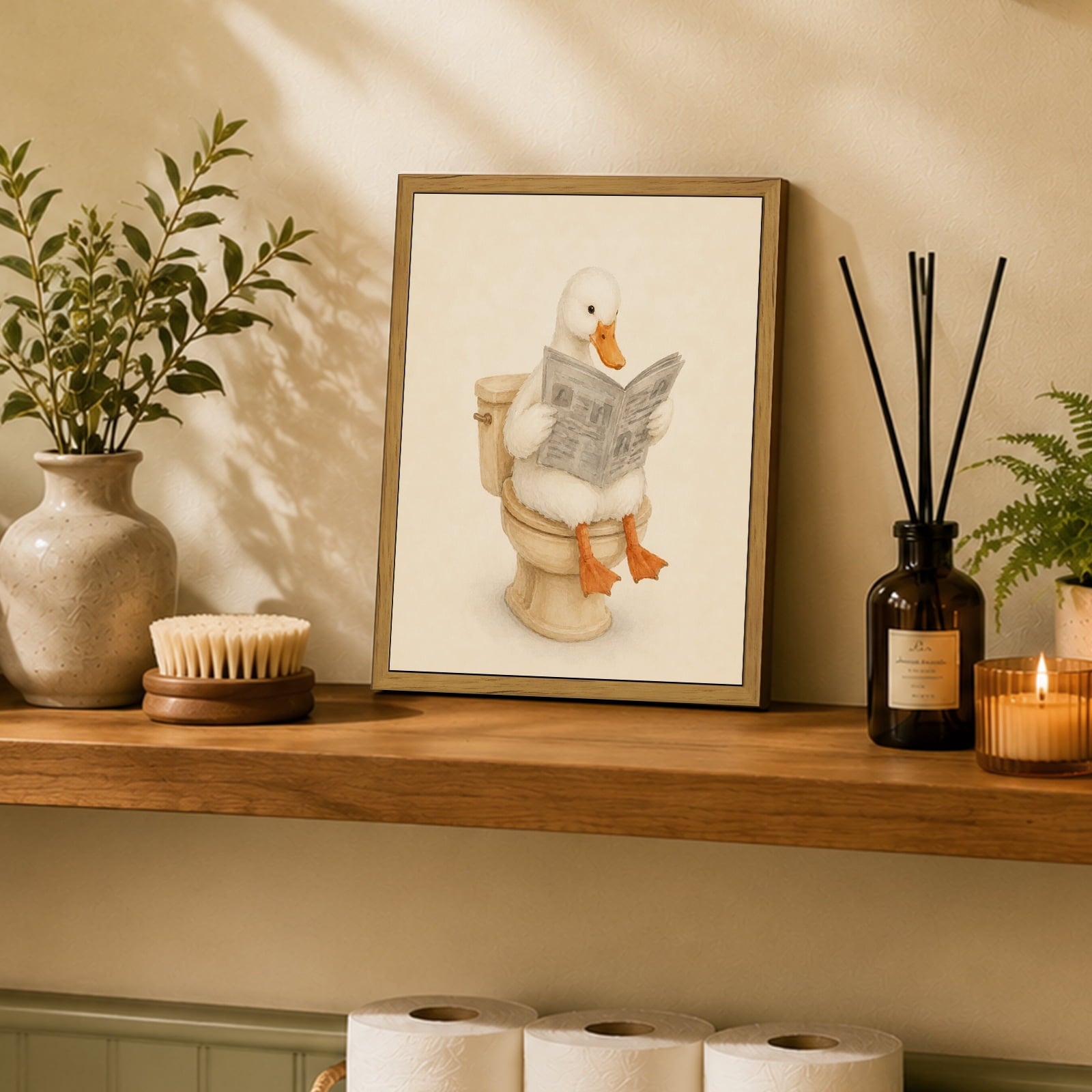 Drsoum Funny Duck Wall Art Retro Canvas Print for Bathroom Decor