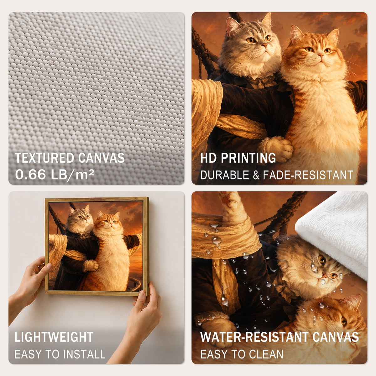 Drsoum Titanic Cat Wall Art Funny Romantic Pet Decor for Living Room 12x16 Inch Framed Canvas Prints