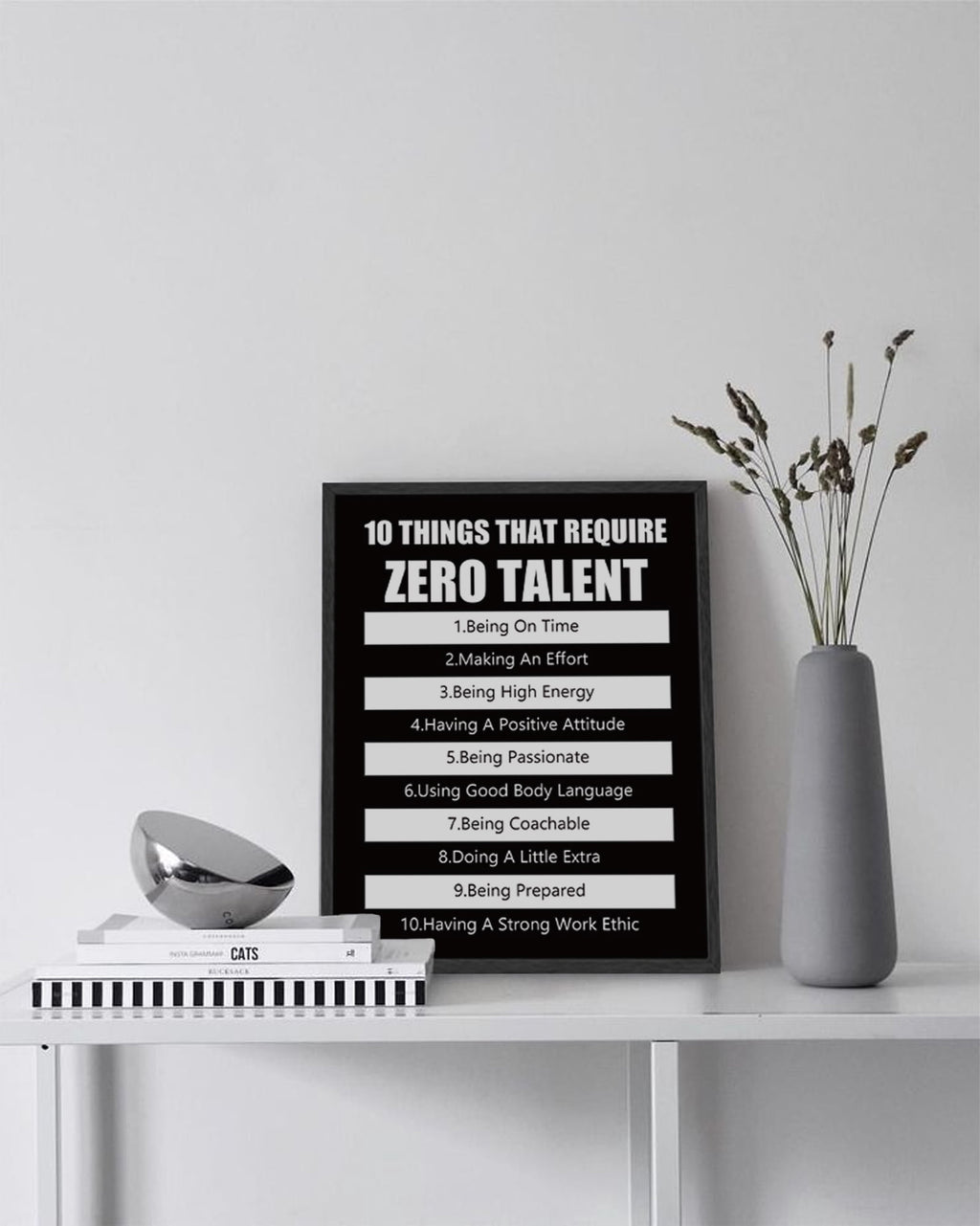 8x10in Black Framed Inspirational Framed Canvas Wall Art ZERO TALENT Motivational Positive Quote Sayings Office Home Decor Prints Encouraging Posters