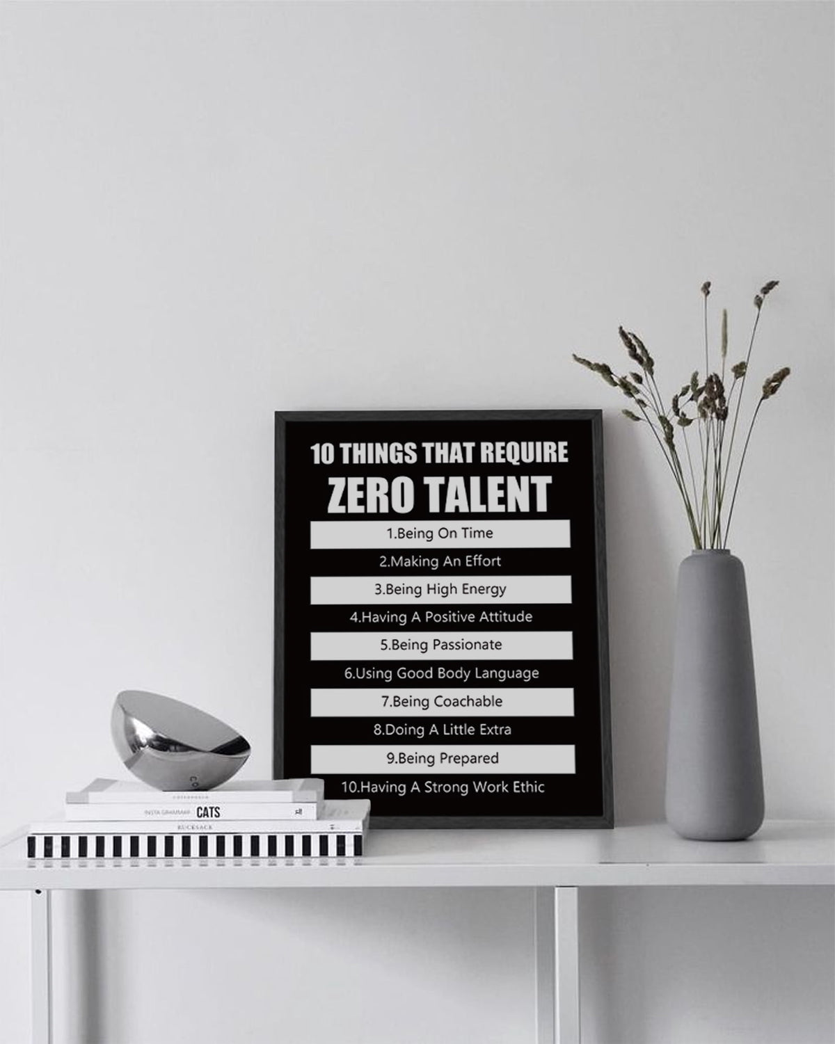 8x10in Black Framed Inspirational Framed Canvas Wall Art ZERO TALENT Motivational Positive Quote Sayings Office Home Decor Prints Encouraging Posters