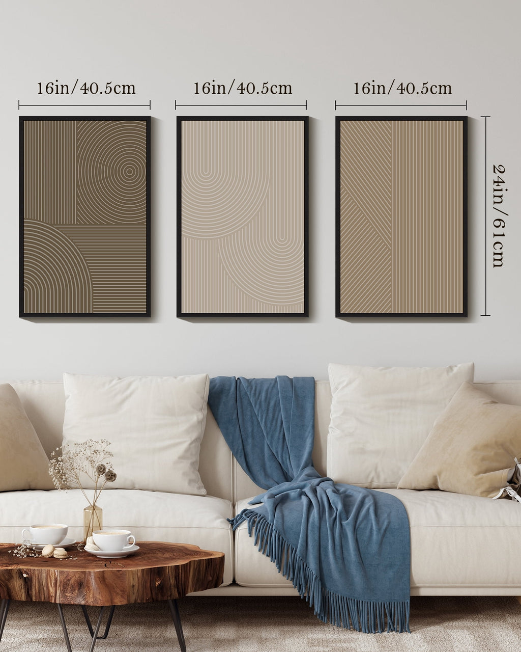 Drsoum 16x24in3pcs Black Framed Minimalist Abstract Modern Boho Neutral Line Decor Geometric Artwork Wall Art