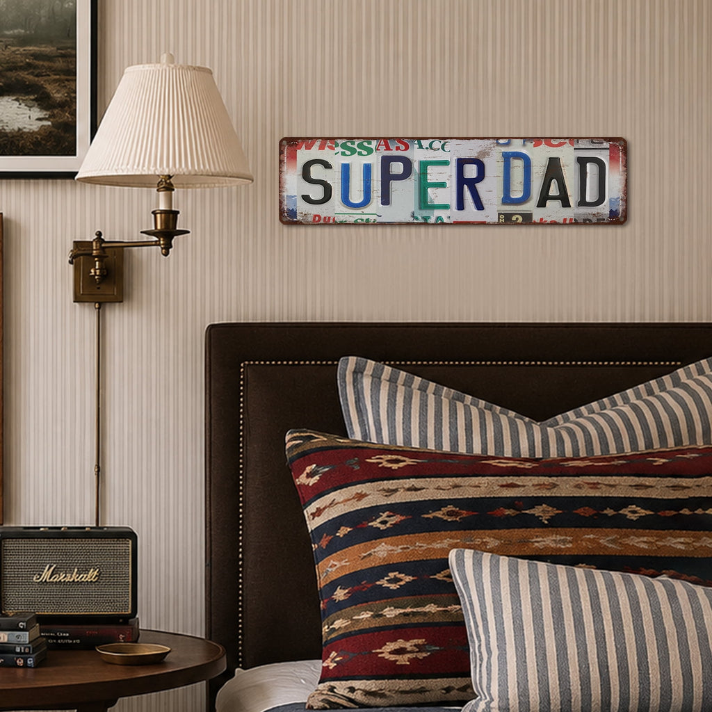 Drsoum Super Dad Tin Sign Metal Retro License Plate Wall Decor for Garage