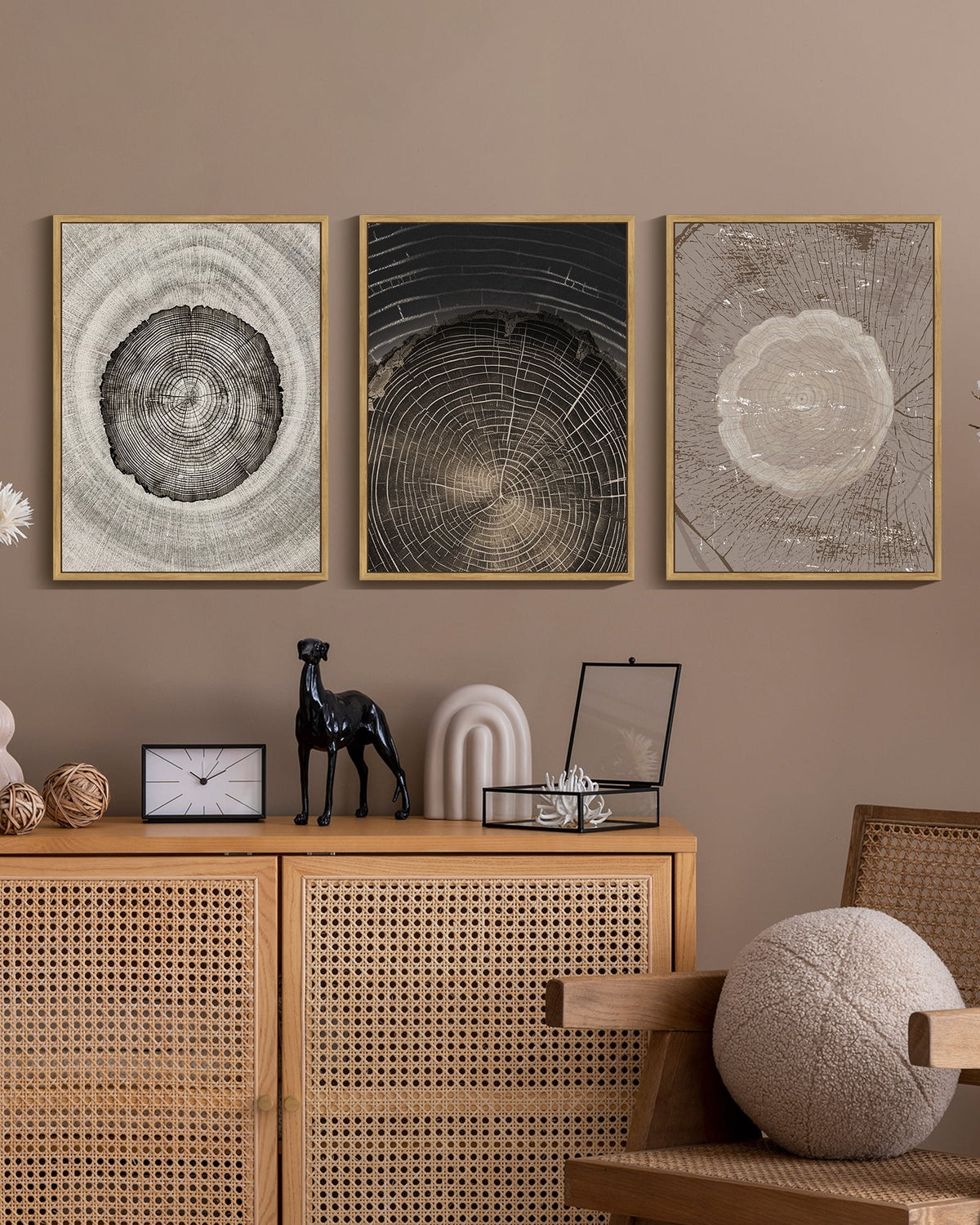 Vintage Wood Tree Rings Wall Art 11x14in Natural Framed Farmhouse Rustic Framed Canvas Paintings Nature Artwork for Office Dining Room Hallway