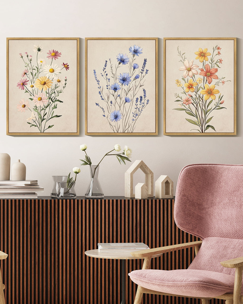 Drsoum Flower Wall Decor Colorful Botanical Pictures Art Bathroom Home Office 11x14in3pcs Natural Framed