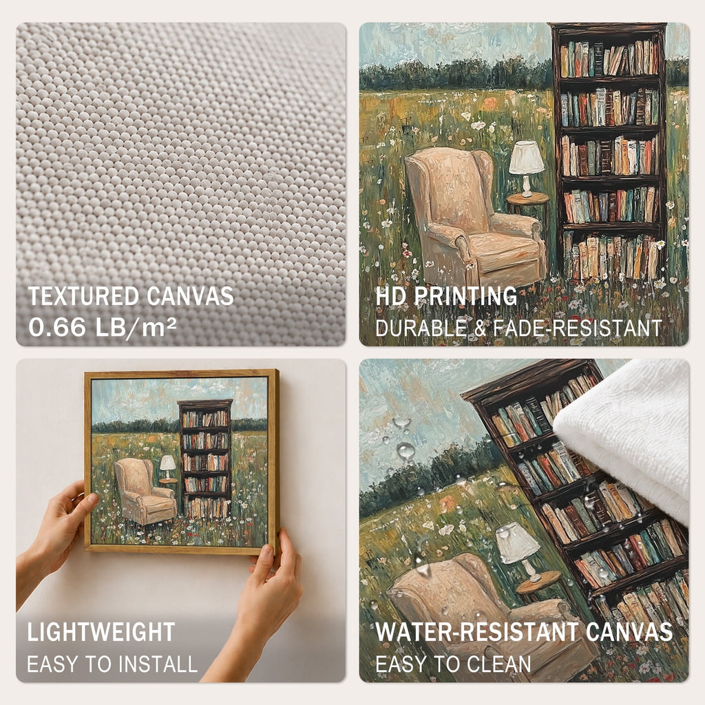Drsoum Bookish Library Framed Canvas Wall Art 8x10 Inch