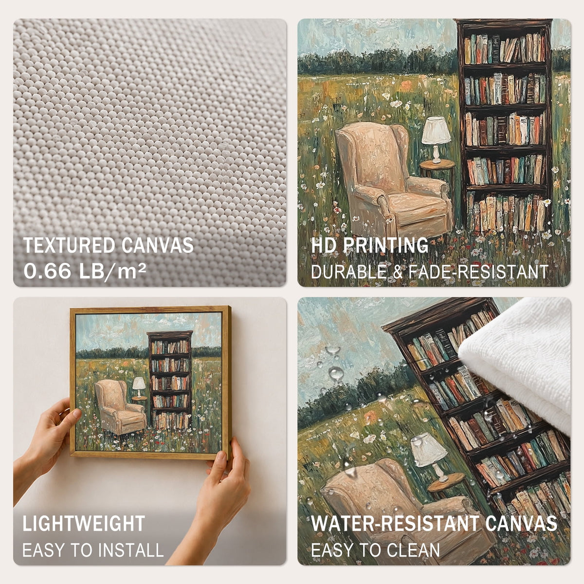 Drsoum Bookish Library Framed Canvas Wall Art 8x10 Inch