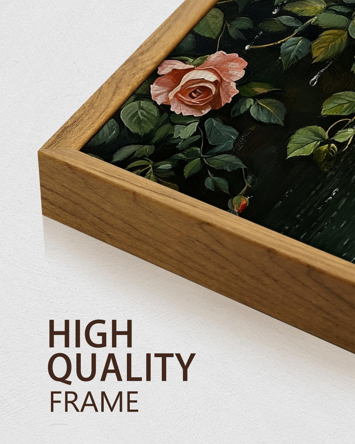 Drsoum Floating Floral Shower Wall Art Vintage Botanical Flower Canvas Print Romantic Garden Roses and Waterfall Painting Nature Inspired Bathroom Living Room 8x10in Brown Framed