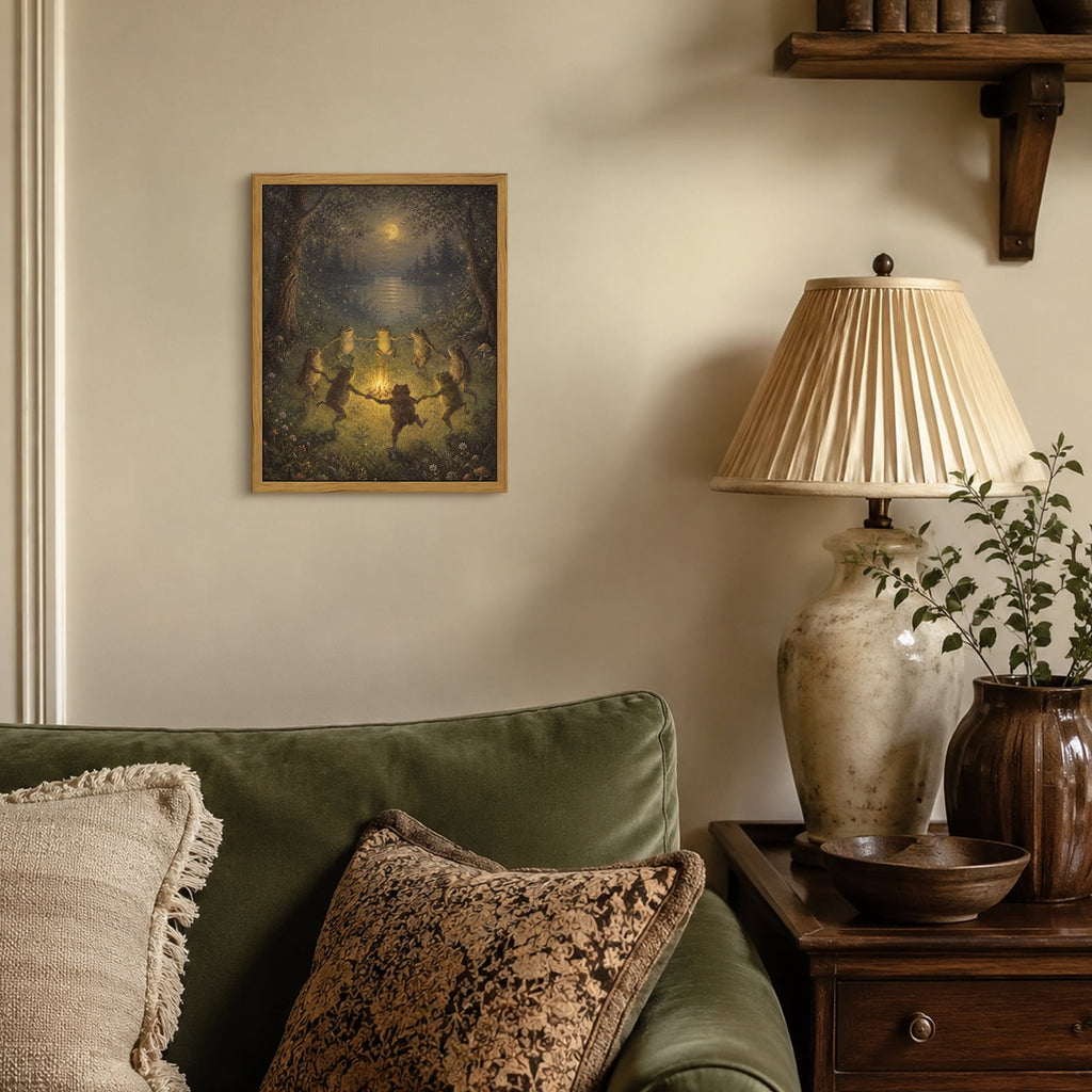 Drsoum Frog Campfire Wall Art Framed Canvas Print 8x10 Inch