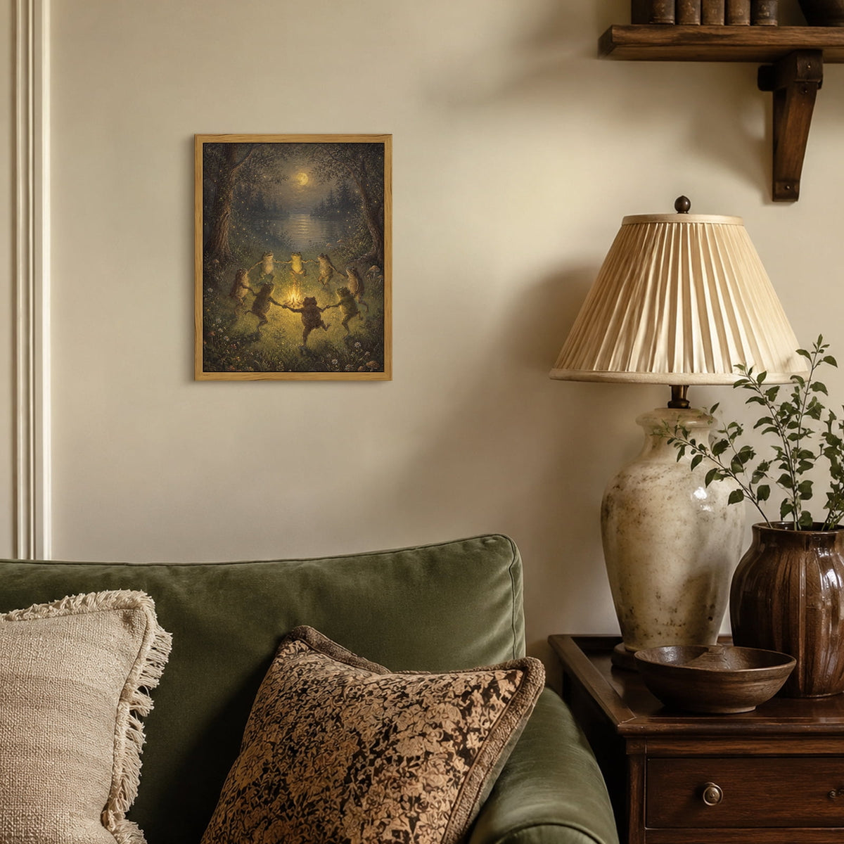 Drsoum Frog Campfire Wall Art Framed Canvas Print 8x10 Inch