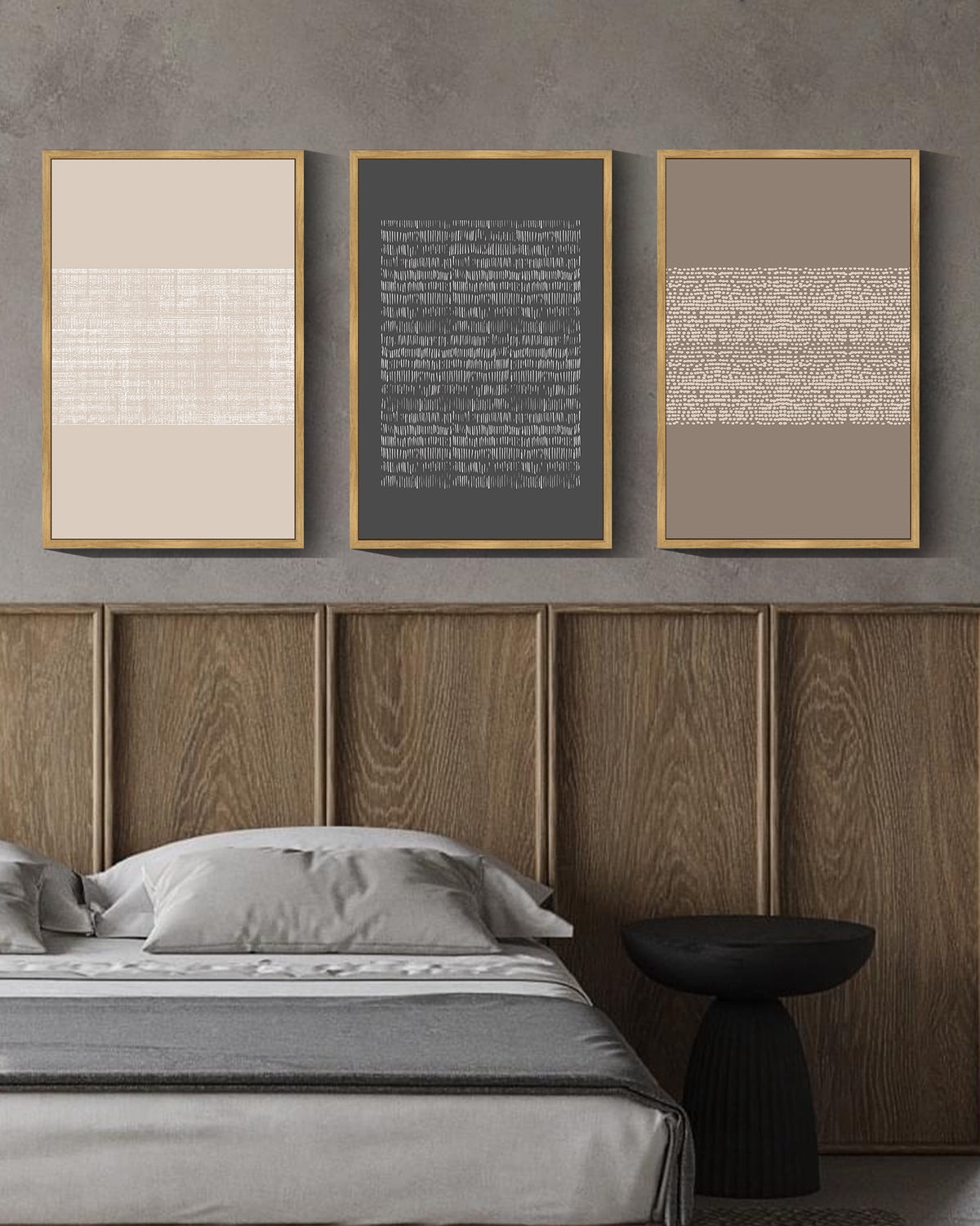 Drsoum 16x24in3pcs Brown Framed Boho Vintage Canvas Print Wall Art Geometric Pattern Abstract Shapes Modern Art