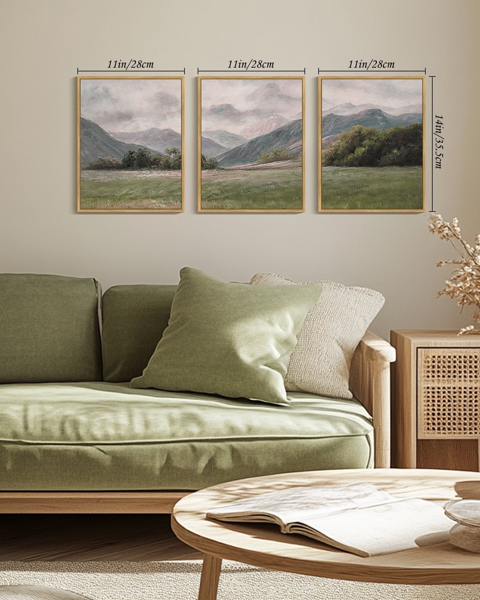 Drsoum Vintage Landscape Wall Art Mountain Range Retro Classic Farmhouse Paints Rustic 11x14in3pcs Natural Framed