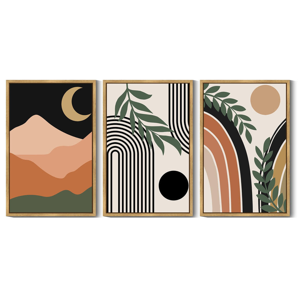 Drsoum Boho Wall Decor 16x24in3pcs Natural Framed Modern Botanical Wall Art Minimalist Bohemian Moon Phases Painting