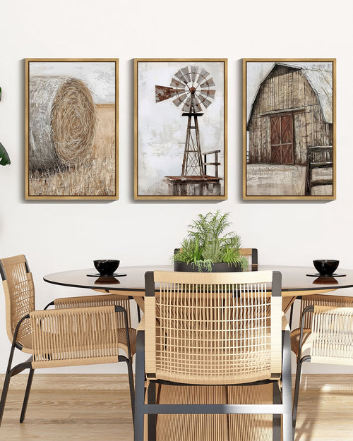 16x24in Natural Framed Farmhouse Wall Art Vintage Rustic Windmill Barn Cornfield Pictures Framed Painting Landscape Countryside Rural