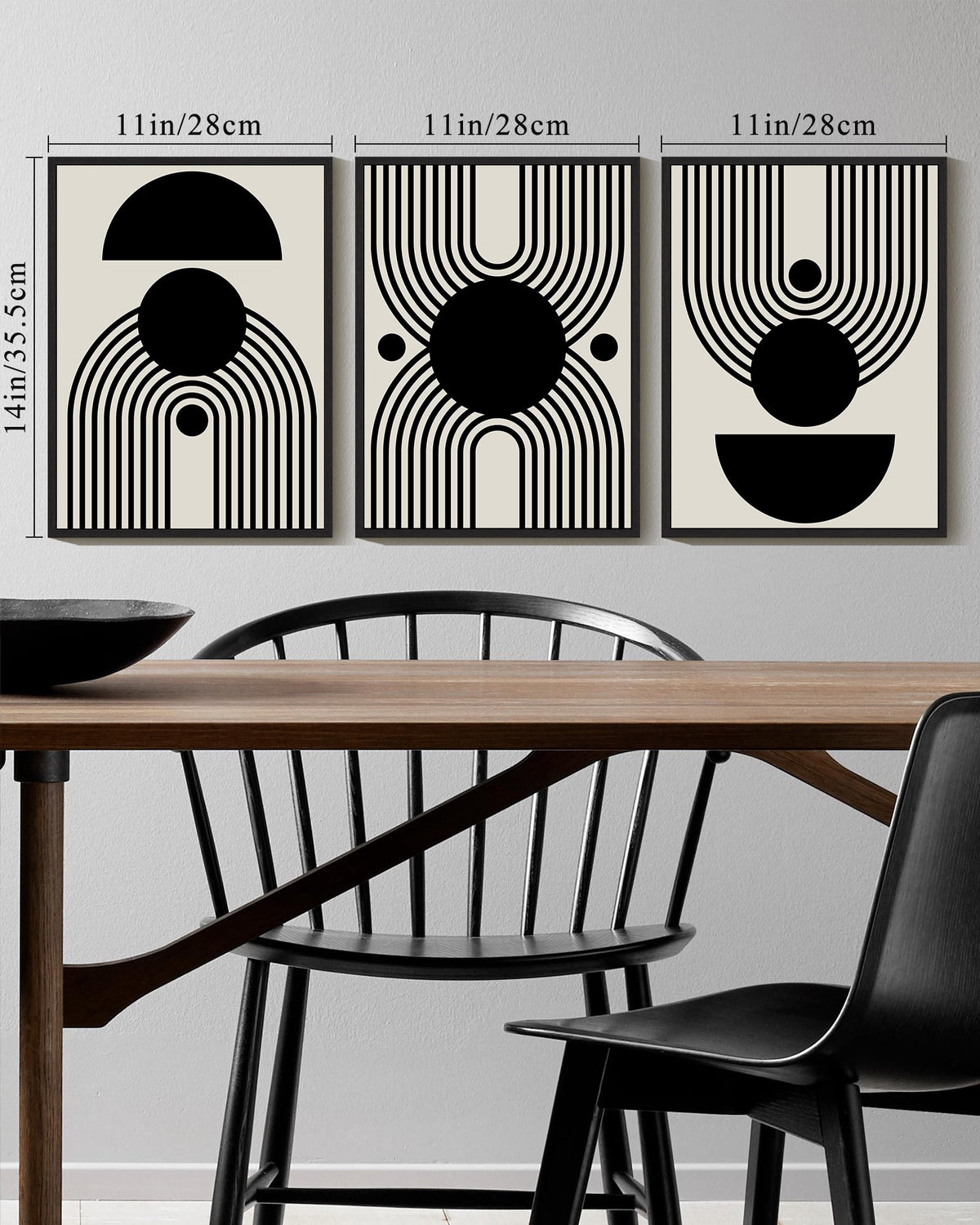 Drsoum Black and White Abstract Wall Art Minimal Decor Duotone Dark Brush Stroke Prints Shapes Illustrations Modern Art Ready To Hang 11x14in3pcs Black Framed