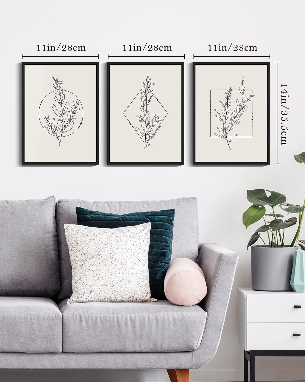 Drsoum Bohemian Plant Wall Decor for Bathroom Office Boho Leaf Artwork Ready to Hang 11x14in3pcs Black Framed