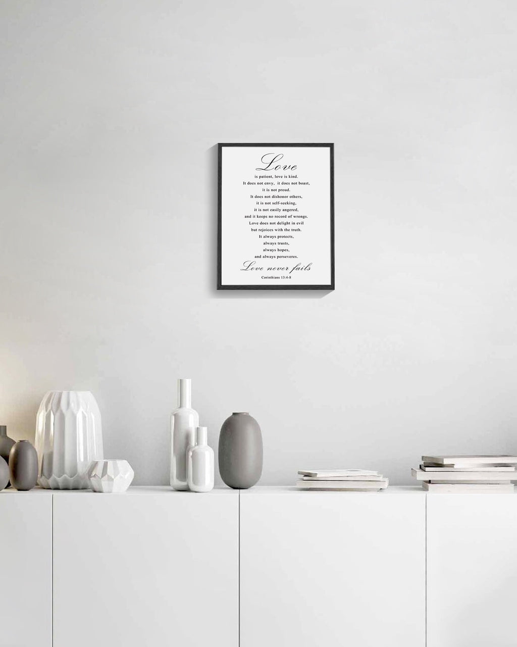 8x10in Black Framed Christian Motivational Wall Art Love is Patient Love is Kind Corinthians 13:4-8 Canvas Print Positive Scripture Painting Home Wall Decor