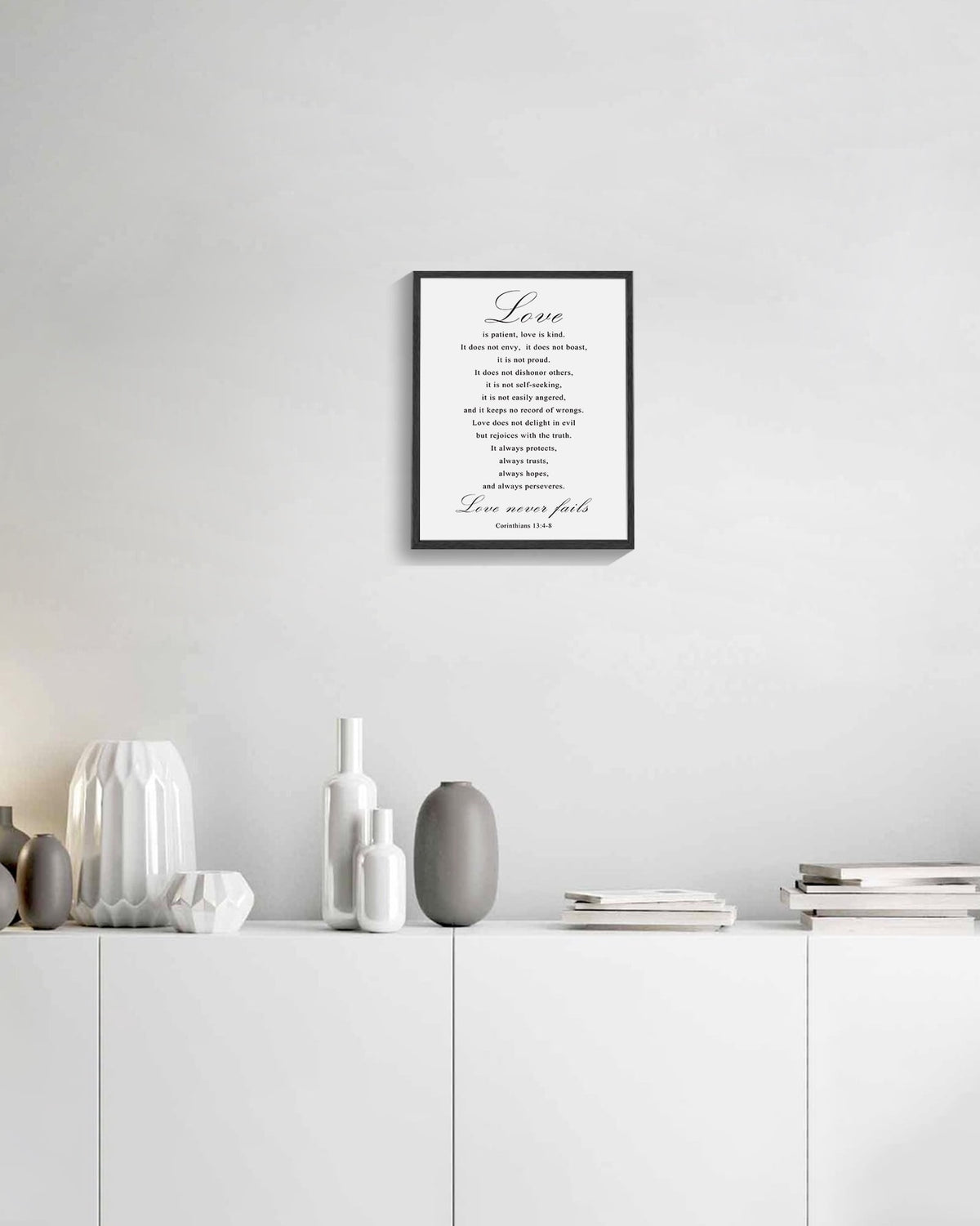 8x10in Black Framed Christian Motivational Wall Art Love is Patient Love is Kind Corinthians 13:4-8 Canvas Print Positive Scripture Painting Home Wall Decor