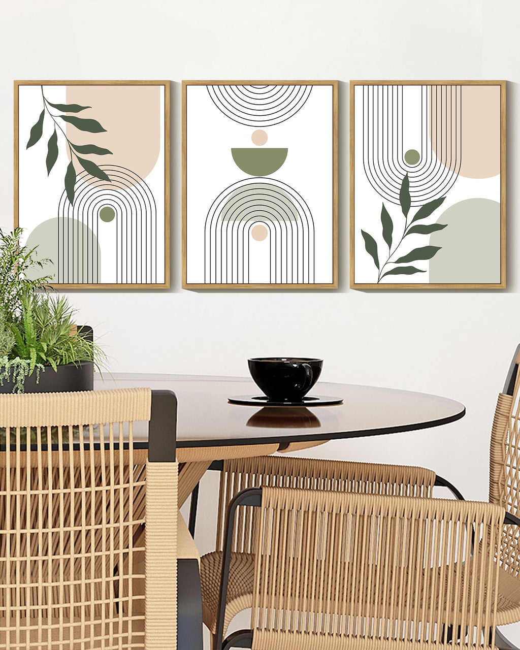 Drsoum Plant Wall Art Green Botanical Abstract Decor for Office Bathroom 11x14in3pcs Natural Framed