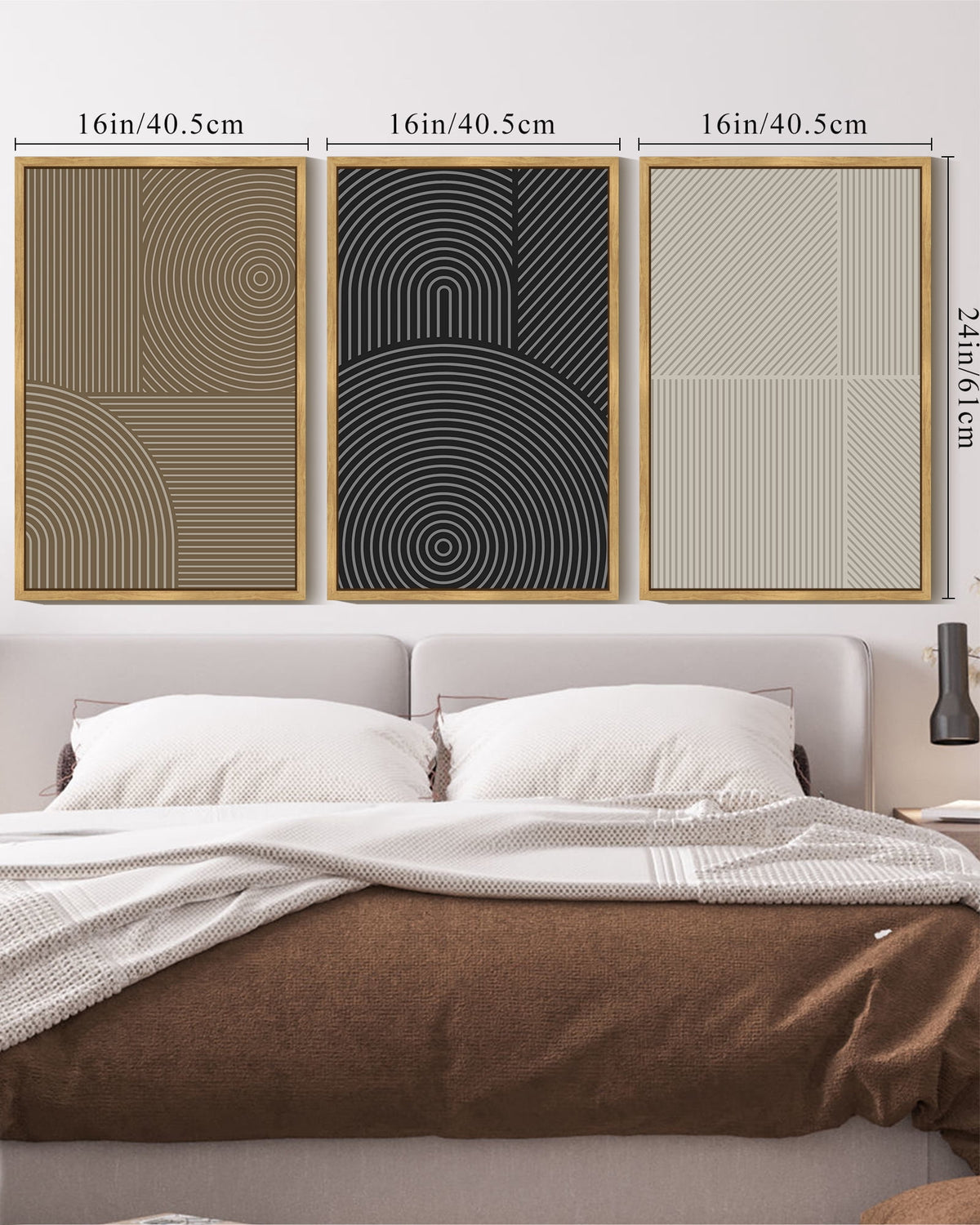 Drsoum Minimalist Abstract Wall Art 16x24in3pcs Natural Framed Modern Line Decor Geometric Artwork Kitchen Dining Room