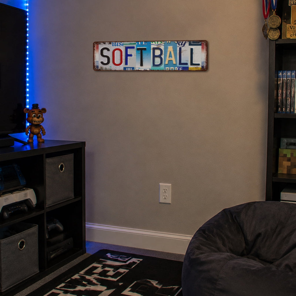 Drsoum Softball Tin Sign Retro Metal Wall Decor 4x16in Sports Bar Art