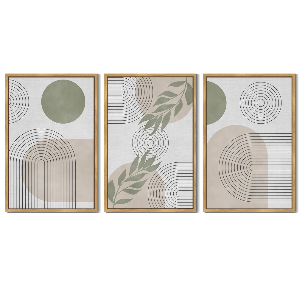 Drsoum Large 24x36in3pcs Natural Framed Boho Botanical Wall Art Modern Abstract Decor Bohemian Line Wall Painting for Living Room Bedroom
